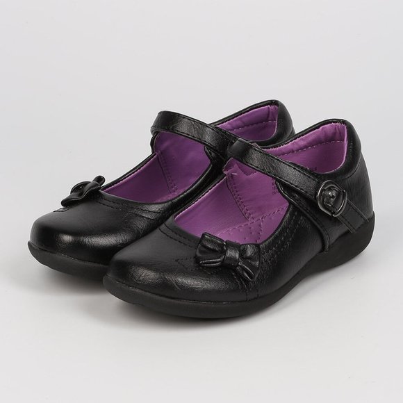 Toddler/ Little/ Big Girl Leatherette Bow Tie Mary Jane Uniform Shoe -Black - Picture 3 of 3